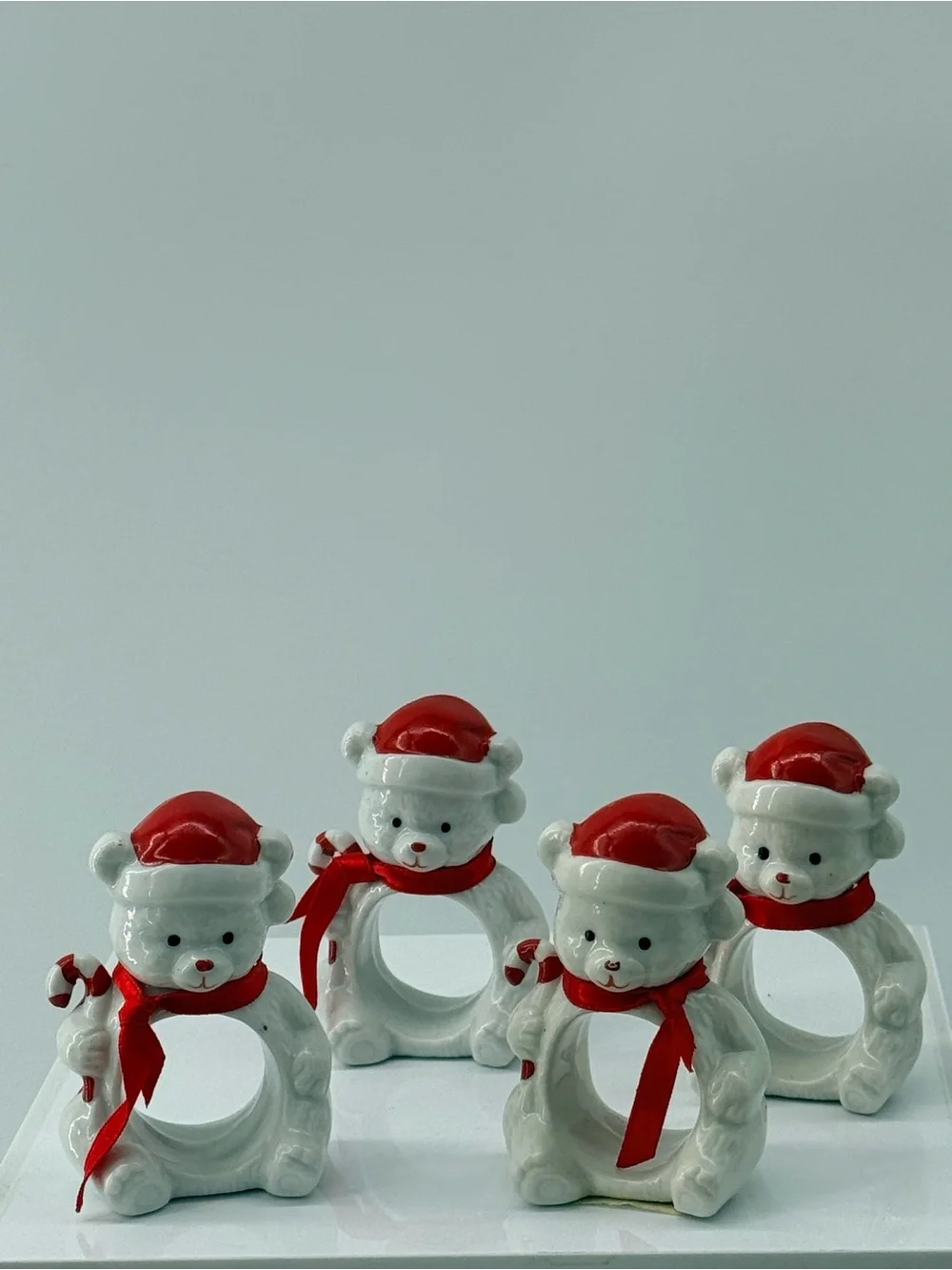 Holiday Bear Napkin Rings in Red and White - Set of 4